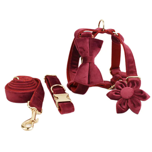 Velvet Dog Collar for Dogs & Cats - Red