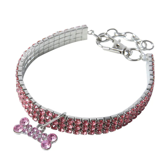 Bling Rhinestone Collar with Leash for Small Pets